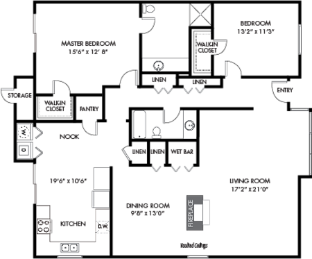 Floor plan for 2 beds, 2 baths, 1461 sqft